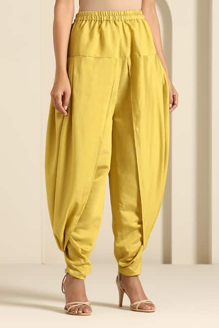 Shop_Wazir C_Yellow Muslin Embroidery V-neck Thread Aari Peplum Kurta With Dhoti Pant 