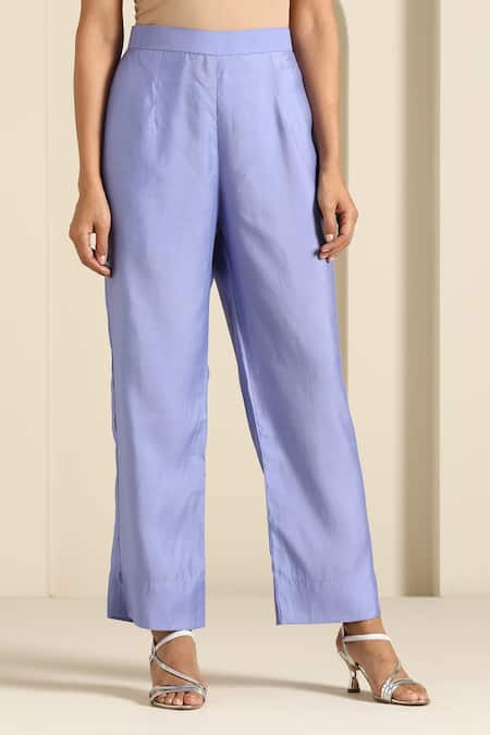 Wazir C_Purple Organza, Muslin Embroidery Split V-neck Floral Aari Kurta Pant Set _at_Aza_Fashions