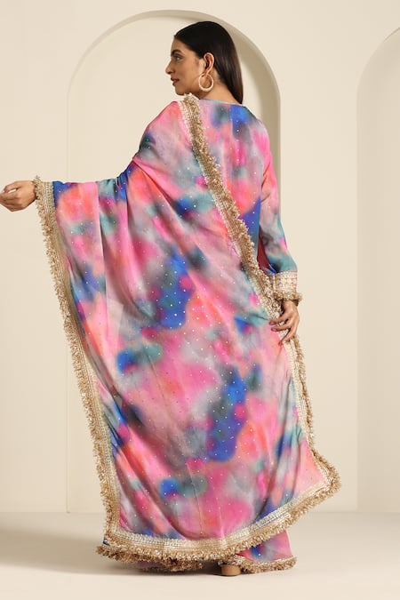 Shop_Wazir C_Multi Color Georgette Embroidery Collared Shaded Kurta Pant Set _at_Aza_Fashions