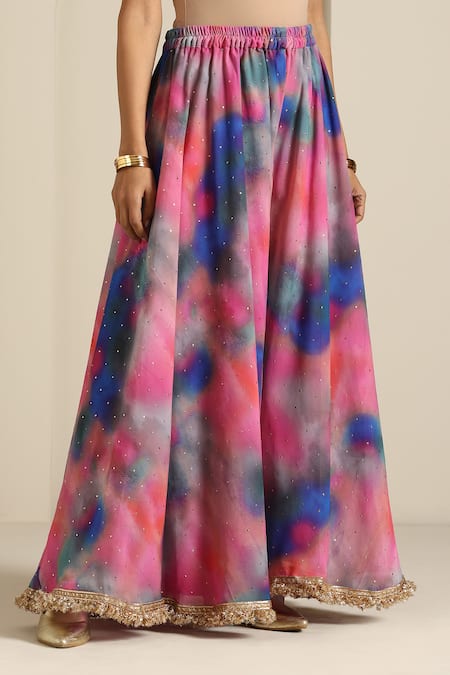 Buy_Wazir C_Multi Color Georgette Embroidery Collared Shaded Kurta Pant Set 