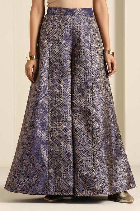 Wazir C_Blue Organza, Brocade Embroidery Mandarin Collar Mosaic Woven Kurta Pant Set _at_Aza_Fashions
