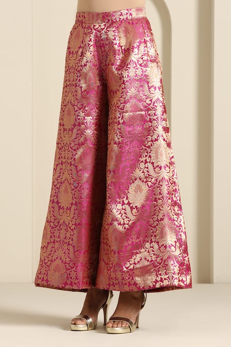 Wazir C_Green Silk, Brocade Embroidery Round Neck Tunic With Woven Pant _Online_at_Aza_Fashions