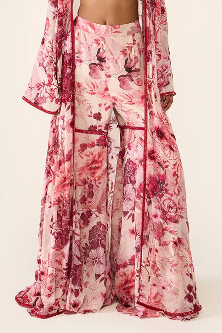 Varun Bahl_Pink Net, Georgette Beads, Embroidery Printed Cape Sharara Set _Online_at_Aza_Fashions
