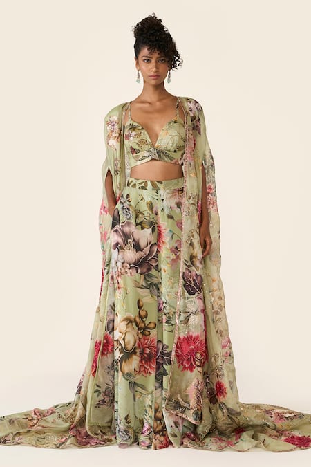 Varun Bahl Embroidered Cape Trouser Set 