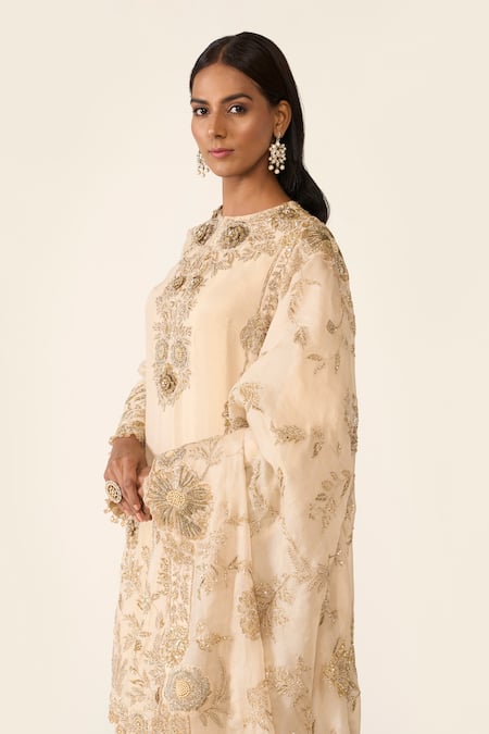 Buy Varun Bahl Gold Organza, Lurex Embroidery, Stones, Sequins Dori And Dabka Kurta Trouser Set Buy_Varun Bahl_Gold Organza, Lurex Embroidery, Stones, Sequins Dori And Dabka Kurta Trouser Set