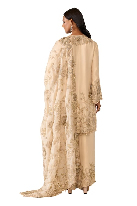 Shop Varun Bahl Gold Organza, Lurex Embroidery, Stones, Sequins Dori And Dabka Kurta Trouser Set Shop_Varun Bahl_Gold Organza, Lurex Embroidery, Stones, Sequins Dori And Dabka Kurta Trouser Set