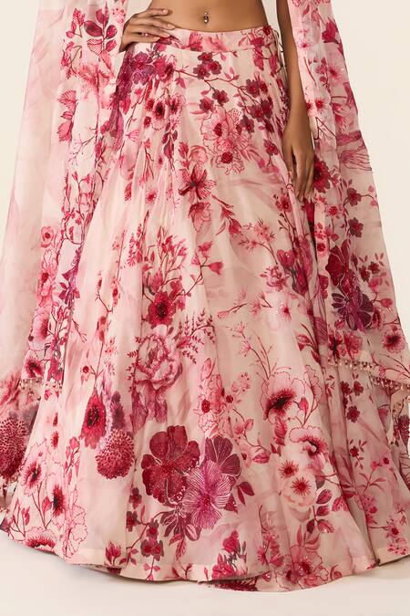 Buy Varun Bahl Pink Organza, Net Sequins, Cut Work V-neck Floral Embroidered Lehenga Set Online at Aza Fashions Buy_Varun Bahl_Pink Organza, Net Sequins, Cut Work V-neck Floral Embroidered Lehenga Set _Online_at_Aza_Fashions