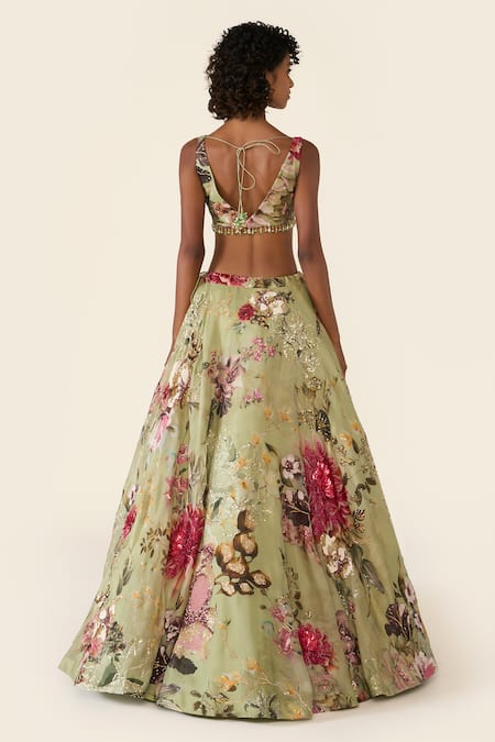 Varun Bahl Floral Print Embroidered Lehenga Set 