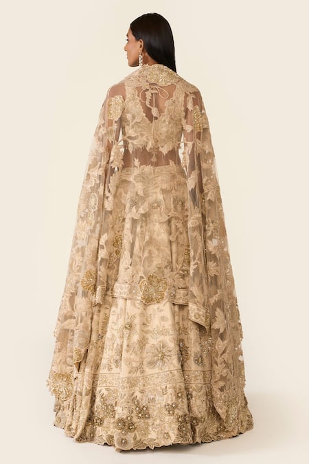 Shop Varun Bahl Gold Lurex Printed Floral V Neck Embroidered Lehenga Set at Aza Fashions Shop_Varun Bahl_Gold Lurex Printed Floral V Neck Embroidered Lehenga Set _at_Aza_Fashions