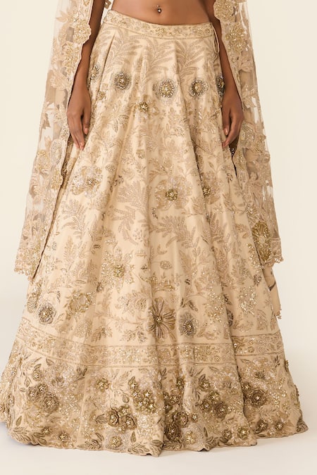 Varun Bahl Gold Lurex Printed Floral V Neck Embroidered Lehenga Set Online at Aza Fashions Varun Bahl_Gold Lurex Printed Floral V Neck Embroidered Lehenga Set _Online_at_Aza_Fashions