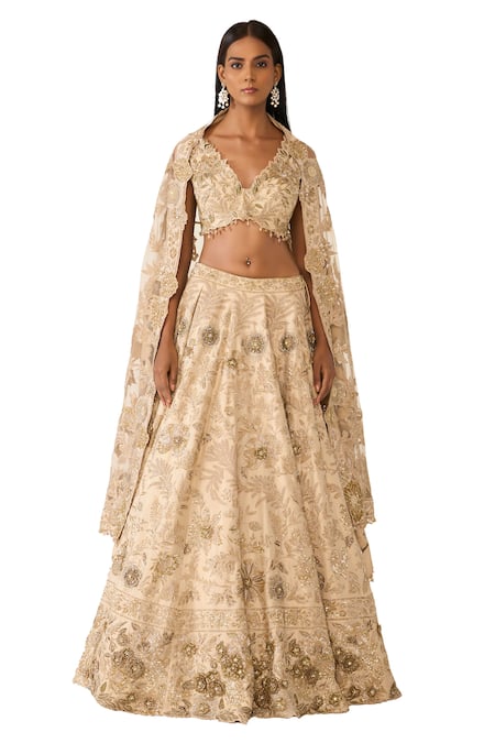 Buy Varun Bahl Gold Lurex Printed Floral V Neck Embroidered Lehenga Set Online at Aza Fashions Buy_Varun Bahl_Gold Lurex Printed Floral V Neck Embroidered Lehenga Set _Online_at_Aza_Fashions
