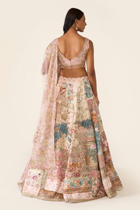 Shop_Varun Bahl_Multi Color Silk Dupion Embroidered Floral Linear Lehenga Set  _at_Aza_Fashions