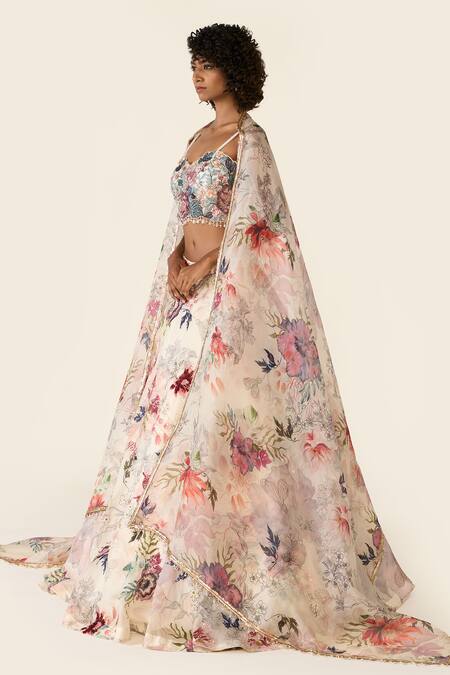 Shop Varun Bahl Ivory Organza, Net Sequins, Embroidery Sweetheart Floral And Cutdana Lehenga Set Online at Aza Fashions Shop_Varun Bahl_Ivory Organza, Net Sequins, Embroidery Sweetheart Floral And Cutdana Lehenga Set _Online_at_Aza_Fashions