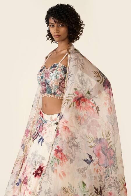 Varun Bahl Ivory Organza, Net Sequins, Embroidery Sweetheart Floral And Cutdana Lehenga Set at Aza Fashions Varun Bahl_Ivory Organza, Net Sequins, Embroidery Sweetheart Floral And Cutdana Lehenga Set _at_Aza_Fashions