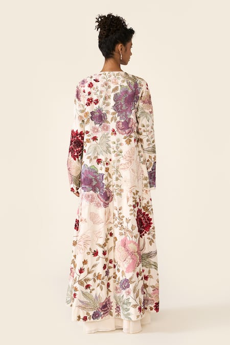 Varun Bahl Floral Print Embroidered Cape Trouser Set 
