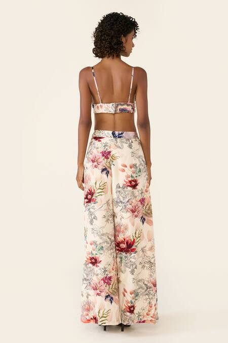 Shop_Varun Bahl_Ivory Crepe Sequins, Applique, Embroidery Floral Print Jacket And Trouser Set 