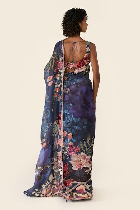 Varun Bahl Floral Print Saree With Embroidered Blouse 