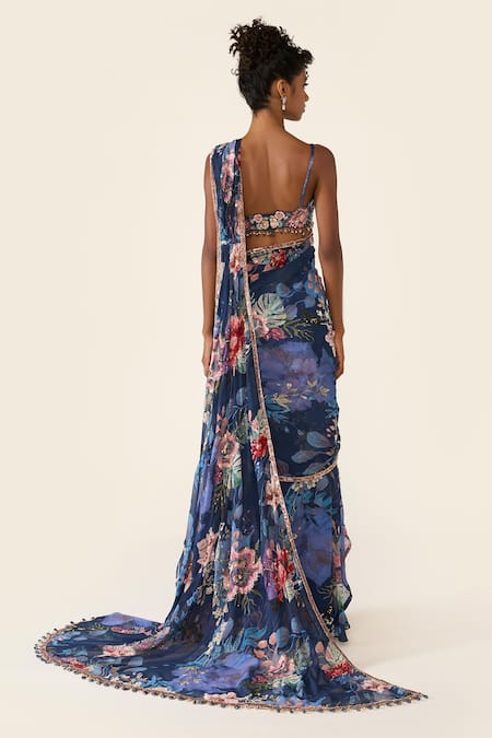 Varun Bahl Floral Print Concept Saree With Embroidered Blouse 