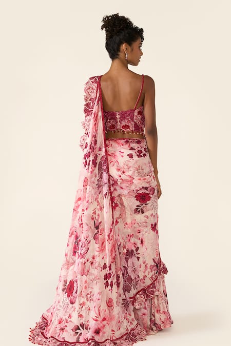 Varun Bahl Printed Pre-Draped Concept Saree With Corset 