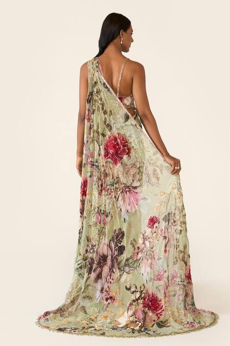 Varun Bahl Flower Print Concept Saree With Embroidered Blouse 