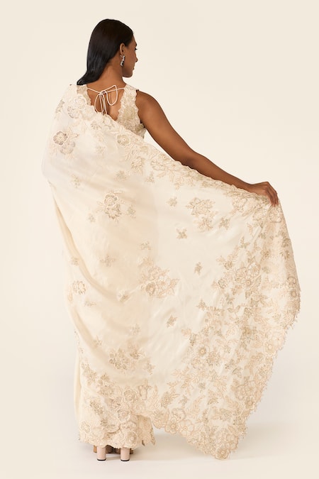 Varun Bahl Floral Applique Embroidered Saree With Blouse 