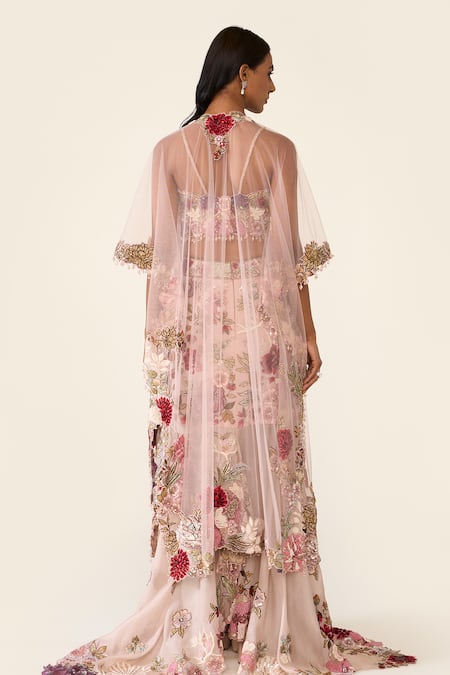 Varun Bahl Embroidered Asymmetric Skirt Set With Cape 