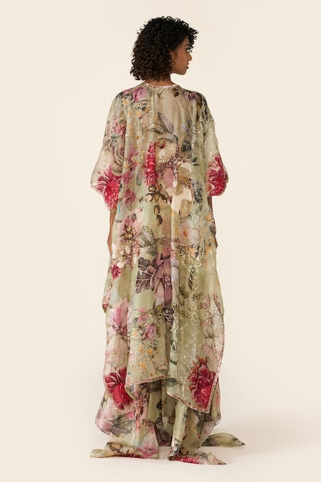Varun Bahl Floral Print & Embroidered Cape 