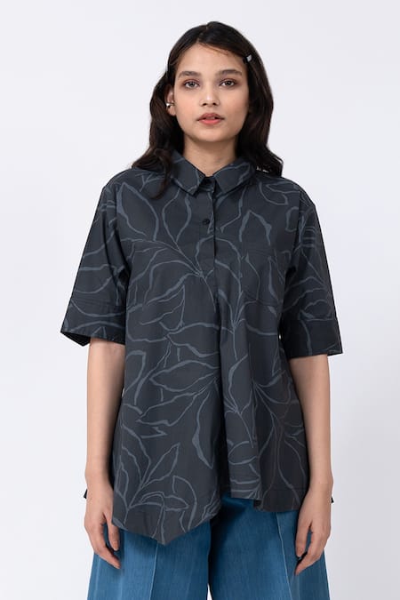 Leh Studios Abstract Leaf Print Slide Shirt 