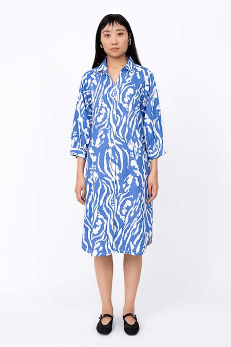 Leh Studios Wave Print Fence Shirt Dress 