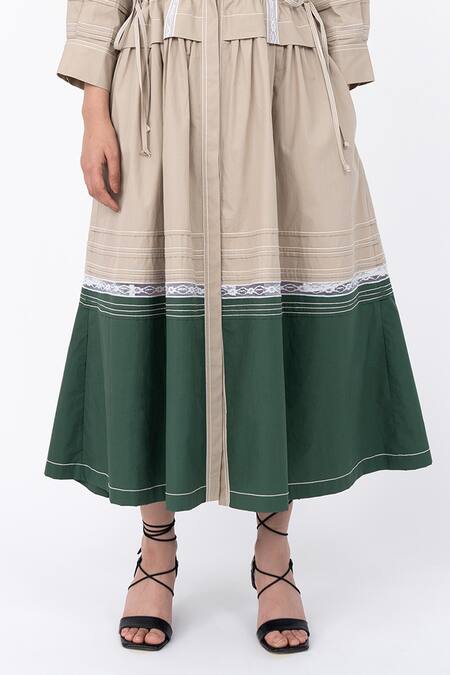 Leh Studios Beige Cotton Lace Collared Channel Embellished Shirt Dress Online at Aza Fashions Leh Studios_Beige Cotton Lace Collared Channel Embellished Shirt Dress_Online_at_Aza_Fashions