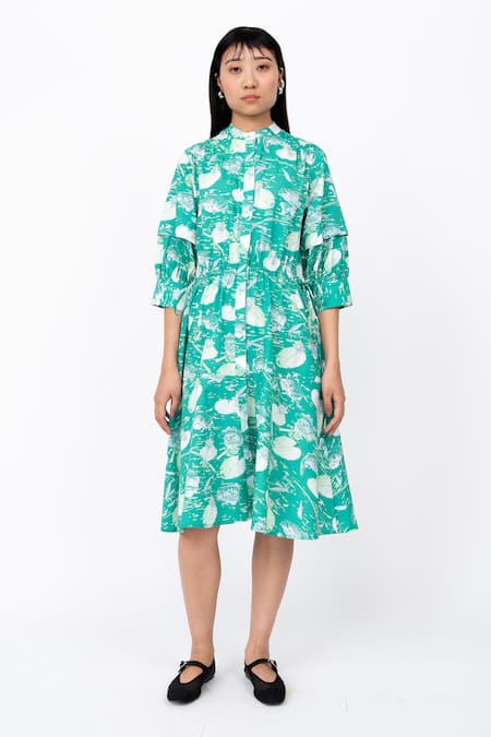 Leh Studios Fisherman Print Drawstring Dress 