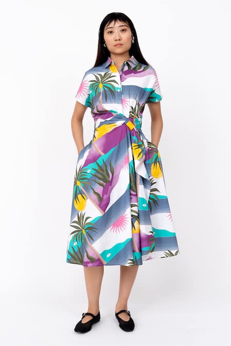 Leh Studios Island Print Wrap Dress 