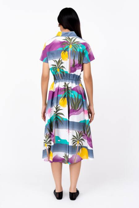 Shop_Leh Studios_Multi Color Cotton Collared Island Print Midi Dress _at_Aza_Fashions