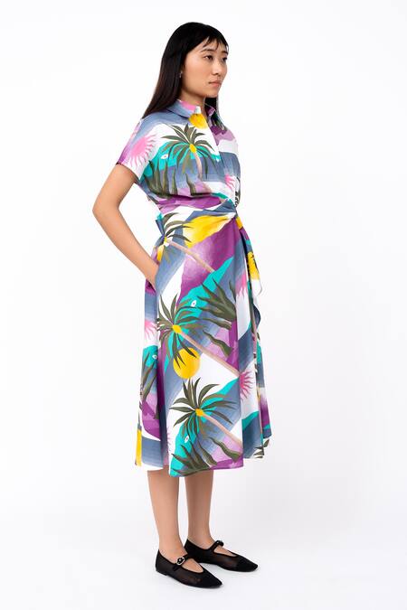 Buy_Leh Studios_Multi Color Cotton Collared Island Print Midi Dress _Online_at_Aza_Fashions