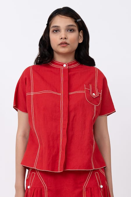 Leh Studios Cherry Stitch Line Embroidered Top 