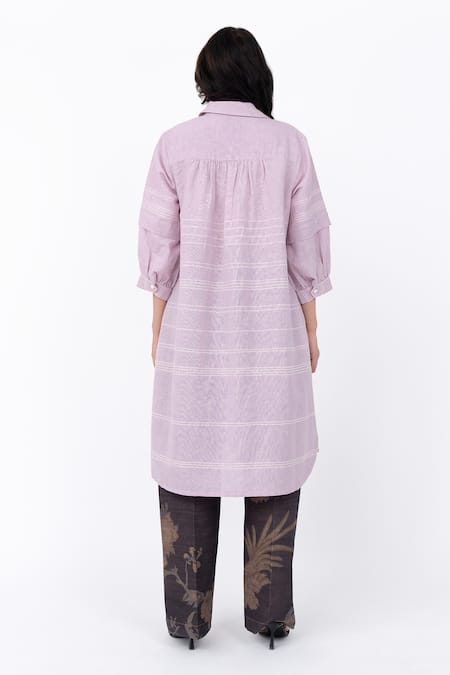 Shop Leh Studios Purple Linen Collared Fence Solid Shirt Dress at Aza Fashions Shop_Leh Studios_Purple Linen Collared Fence Solid Shirt Dress _at_Aza_Fashions