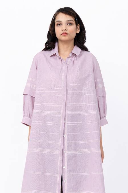 Leh Studios Purple Linen Collared Fence Solid Shirt Dress Online at Aza Fashions Leh Studios_Purple Linen Collared Fence Solid Shirt Dress _Online_at_Aza_Fashions