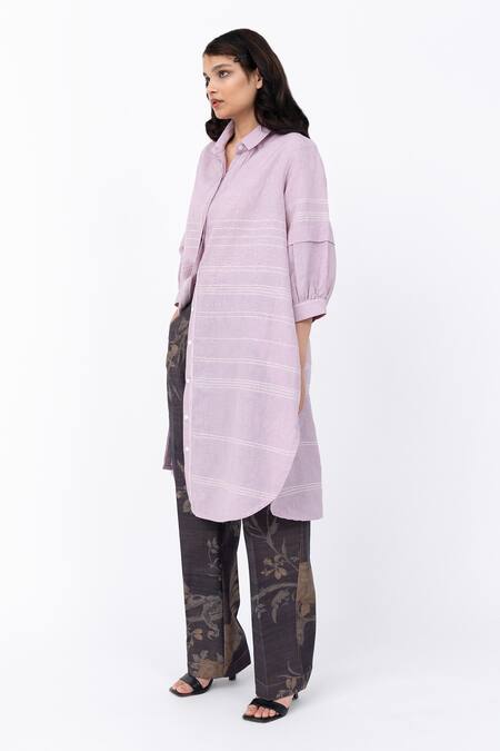 Buy Leh Studios Purple Linen Collared Fence Solid Shirt Dress Online at Aza Fashions Buy_Leh Studios_Purple Linen Collared Fence Solid Shirt Dress _Online_at_Aza_Fashions