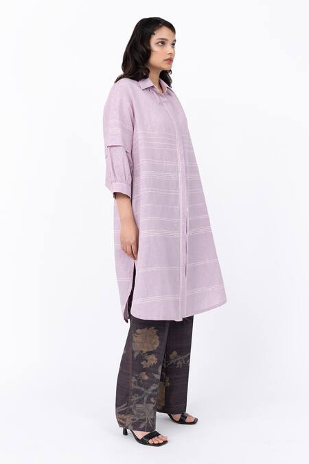 Shop Leh Studios Purple Linen Collared Fence Solid Shirt Dress Online at Aza Fashions Shop_Leh Studios_Purple Linen Collared Fence Solid Shirt Dress _Online_at_Aza_Fashions