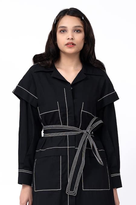 Leh Studios Black Cotton Collared Metro Solid Jacket Dress Online at Aza Fashions Leh Studios_Black Cotton Collared Metro Solid Jacket Dress _Online_at_Aza_Fashions