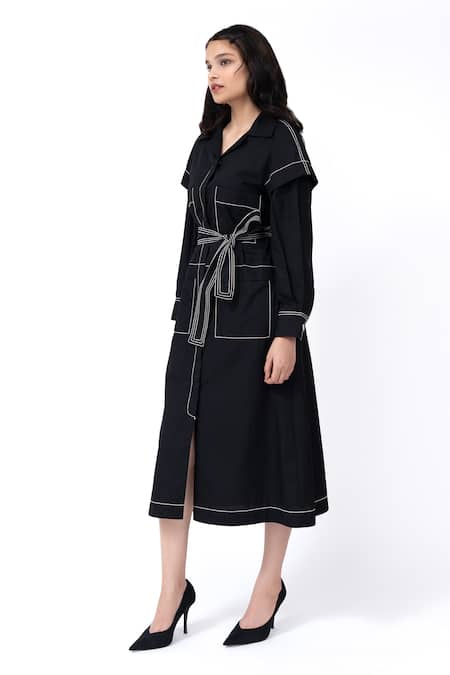 Shop Leh Studios Black Cotton Collared Metro Solid Jacket Dress Online at Aza Fashions Shop_Leh Studios_Black Cotton Collared Metro Solid Jacket Dress _Online_at_Aza_Fashions
