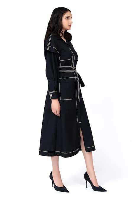 Leh Studios Black Cotton Collared Metro Solid Jacket Dress at Aza Fashions Leh Studios_Black Cotton Collared Metro Solid Jacket Dress _at_Aza_Fashions