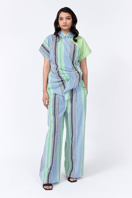 Leh Studios Striped Print Cotton Straight Trouser 