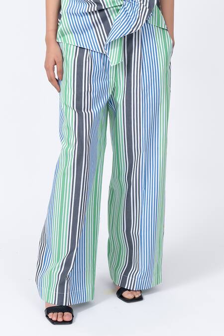 Buy Leh Studios Multi Color Cotton Striped Print Straight Trouser Online at Aza Fashions Buy_Leh Studios_Multi Color Cotton Striped Print Straight Trouser _Online_at_Aza_Fashions