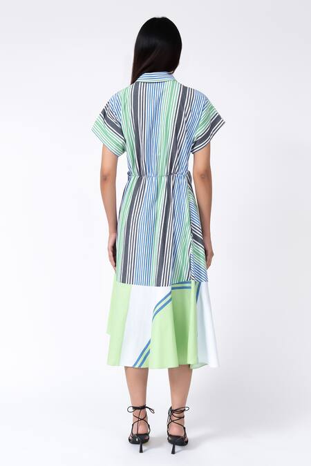 Shop_Leh Studios_Multi Color Cotton Collared Striped Midi Dress_at_Aza_Fashions