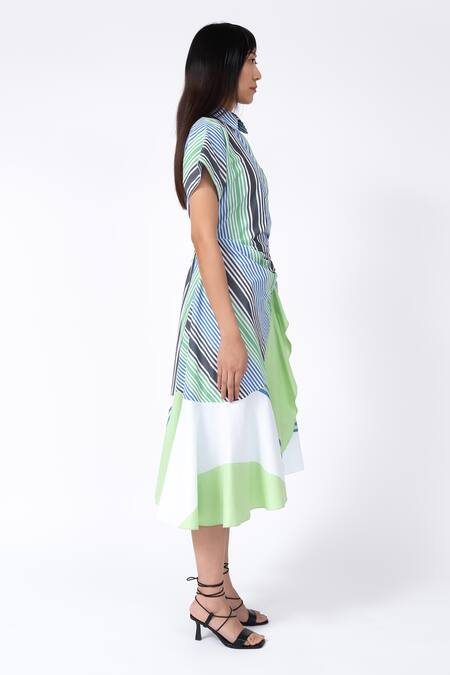 Shop_Leh Studios_Multi Color Cotton Collared Striped Midi Dress_Online_at_Aza_Fashions