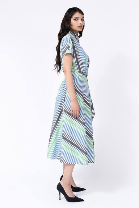 Shop_Leh Studios_Multi Color Cotton Collared Striped Pattern Dress _Online_at_Aza_Fashions