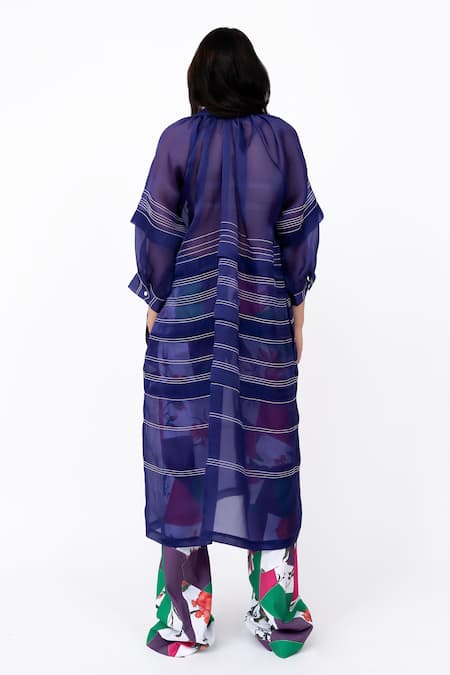 Shop Leh Studios Purple Organza, Silk Embroidery Bandeau Neck Solid Collared Sculpture Dress at Aza Fashions Shop_Leh Studios_Purple Organza, Silk Embroidery Bandeau Neck Solid Collared Sculpture Dress _at_Aza_Fashions