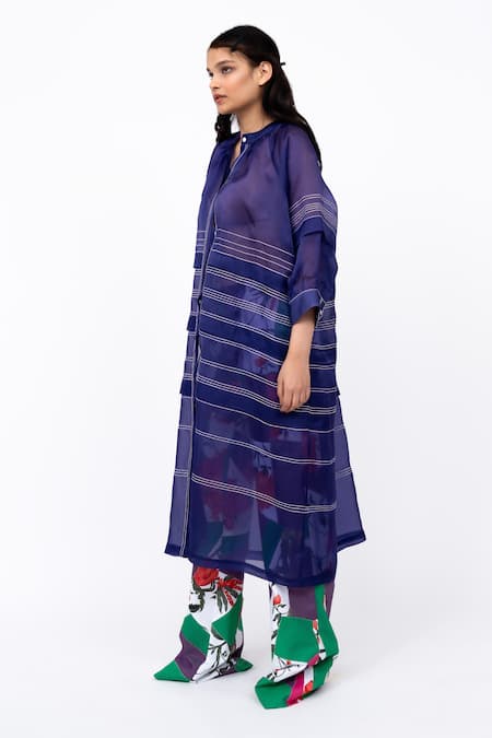 Buy Leh Studios Purple Organza, Silk Embroidery Bandeau Neck Solid Collared Sculpture Dress Online at Aza Fashions Buy_Leh Studios_Purple Organza, Silk Embroidery Bandeau Neck Solid Collared Sculpture Dress _Online_at_Aza_Fashions