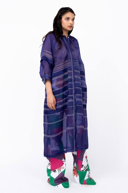 Shop Leh Studios Purple Organza, Silk Embroidery Bandeau Neck Solid Collared Sculpture Dress Online at Aza Fashions Shop_Leh Studios_Purple Organza, Silk Embroidery Bandeau Neck Solid Collared Sculpture Dress _Online_at_Aza_Fashions